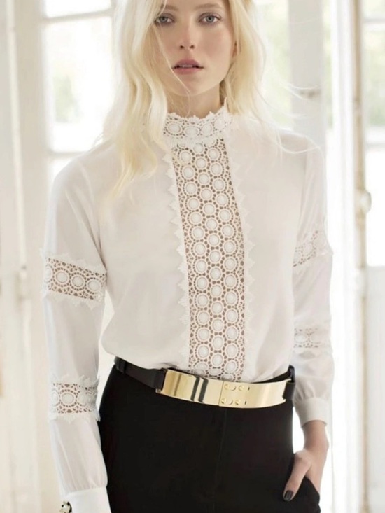 Anne Fontaine Tops - Anne Fontaine Rufina Lace Trim Blouse in White Size 44